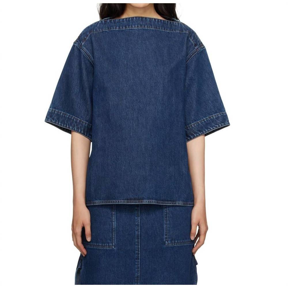 Toteme Indigo Denim Boxy Short-Sleeve Top